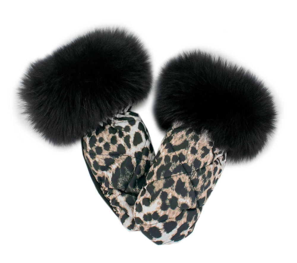 Luxury Fox-Trimmed Nylon Mittens