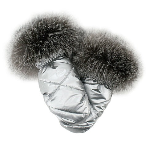 Luxury Fox-Trimmed Nylon Mittens